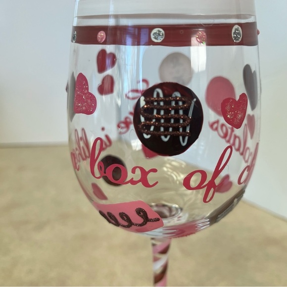 Top Shelf "Love Is Like A Box Of Chocolates" Hand Painted Wine Glass - Picture 7 of 8